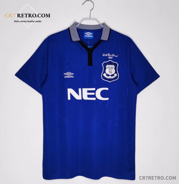 Vintage football shirts at Everton's home stadium in 1995