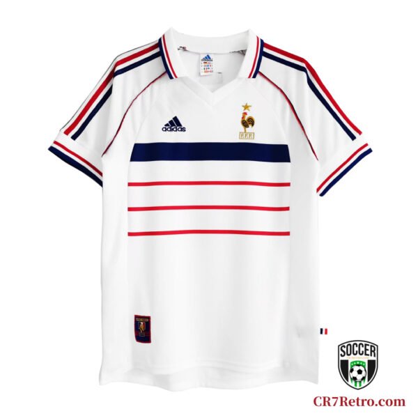 1998 France World Cup Away Jersey – Classic white away shirt worn by the French national team during their historic 1998 World Cup victory.