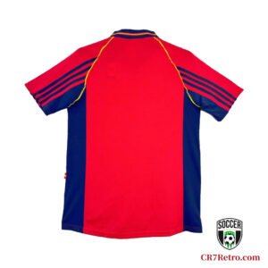 1998 Spain Home Red Retro Jersey – Classic La Roja football shirt, vintage design with national team crest.
