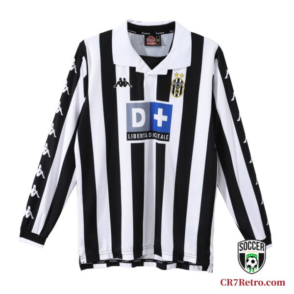 1999/00 Juventus home long-sleeve retro jersey featuring the classic black-and-white stripes, honoring legends like Del Piero and Inzaghi