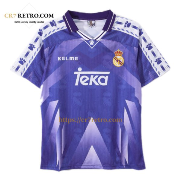 1996/97 Real Madrid away retro jersey classic navy blue design with Teka sponsor