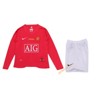 Kids Manchester United Home Jersey Kit Long Sleeve 2007/08 UCL