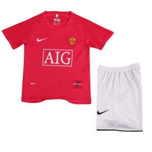 Kids Retro Manchester United Home Jersey Kit 2007/08