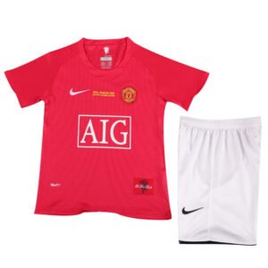 Kids Retro Manchester United Home Jersey Kit 2007/08 UCL